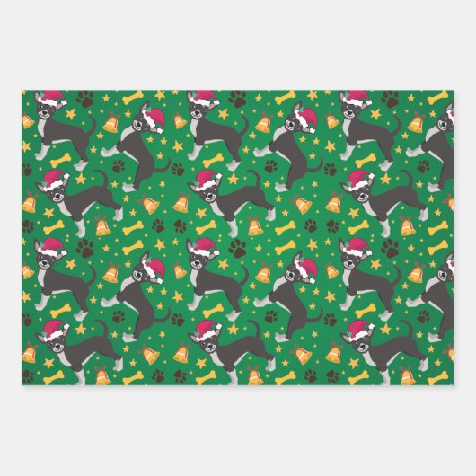 Chihuahua Dog met Kerstmis in Santa Hat Inpakpapier Vel (Voorkant)
