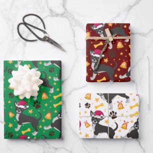 Chihuahua Dog met Kerstmis in Santa Hat Inpakpapier Vel