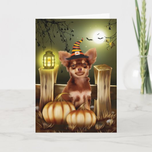 Chihuahua Dog met Witch Pet Halloween Gift Idea Kaart (Voorkant)