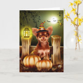 Chihuahua Dog met Witch Pet Halloween Gift Idea Kaart (Gele Bloem)