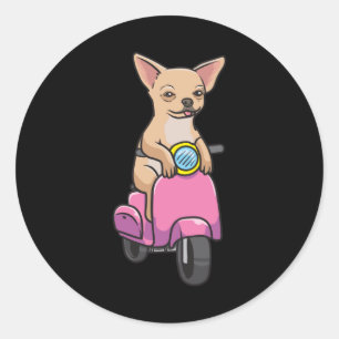 Chihuahua Dog op een scooter Ronde Sticker