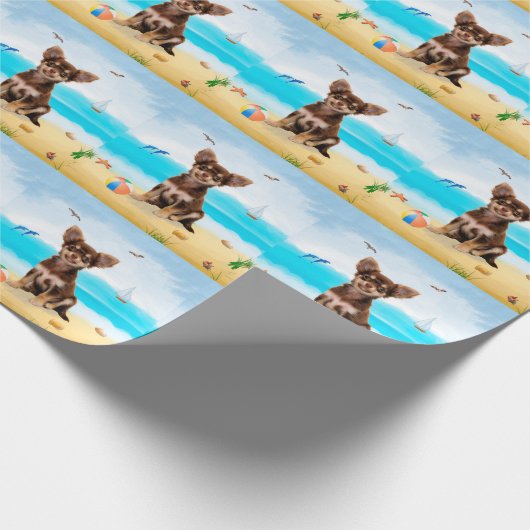 Chihuahua Dog op strand Cadeaupapier (Hoek)