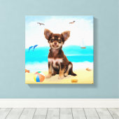 Chihuahua Dog op strand Canvas Afdruk (Insitu (Houten vloer))