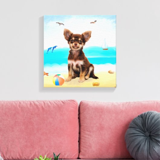 Chihuahua Dog op strand Canvas Afdruk (Insitu (Woonkamer))