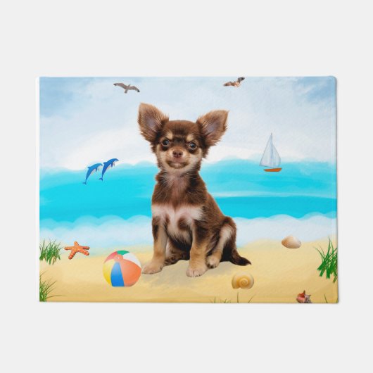 Chihuahua Dog op strand Deurmat (Voorkant)