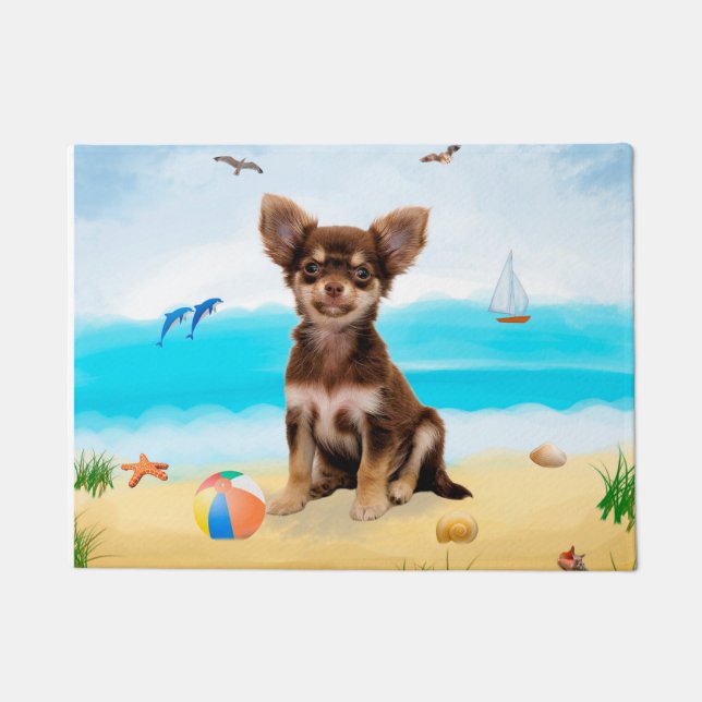 Chihuahua Dog op strand Deurmat (Voorkant)