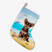 Chihuahua Dog op strand Kleine Kerstsok (Voorkant (Hangend))