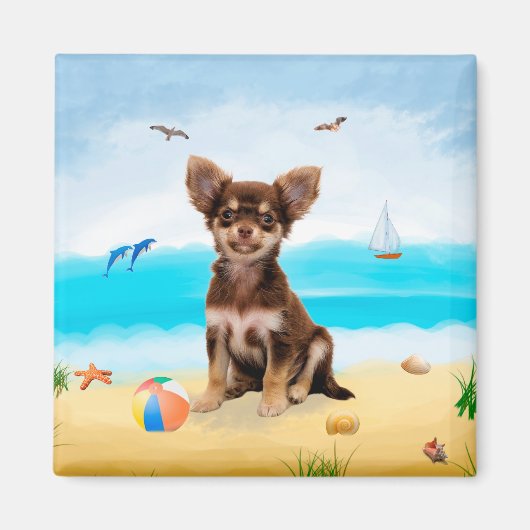 Chihuahua Dog op strand Magneet (Voorkant)