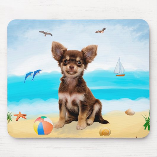 Chihuahua Dog op strand Muismat (Voorkant)