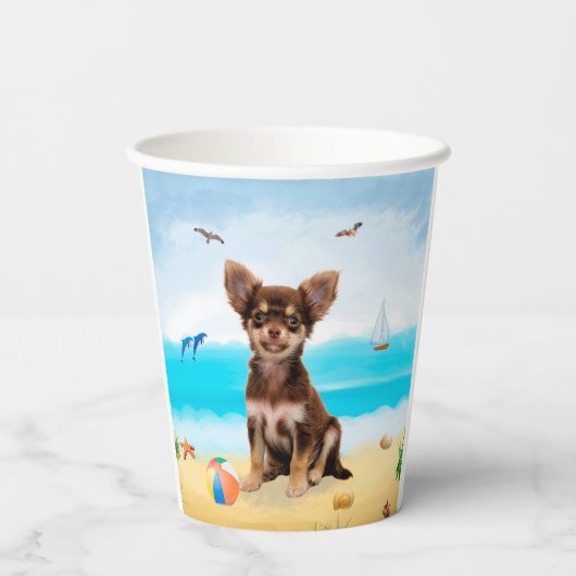 Chihuahua Dog op strand Papieren Bekers (Achterkant)
