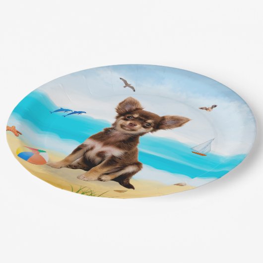 Chihuahua Dog op strand Papieren Bordje (Gekanteld)