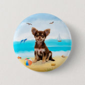 Chihuahua Dog op strand Ronde Button 5,7 Cm (Voorkant)