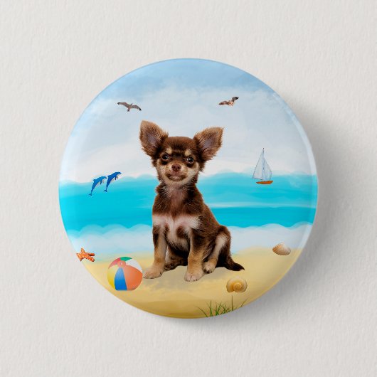 Chihuahua Dog op strand Ronde Button 5,7 Cm (Voorkant)