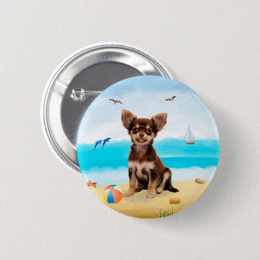 Chihuahua Dog op strand Ronde Button 5,7 Cm (Voorkant /achterkant)