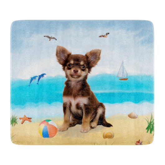 Chihuahua Dog op strand Snijplank (Voorkant)