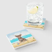 Chihuahua Dog op strand Stenen Onderzetter (Zijkant)