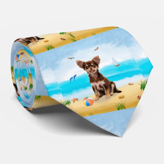 Chihuahua Dog op strand Stropdas (Opgerold)