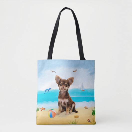 Chihuahua Dog op strand Tote Bag (Voorkant)