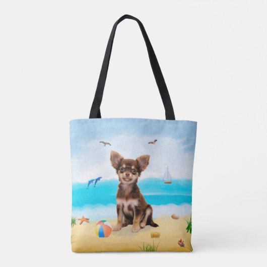 Chihuahua Dog op strand Tote Bag (Achterkant)