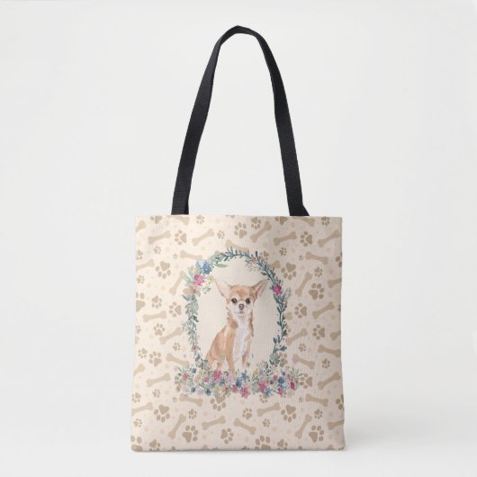 Chihuahua Dog Paw Print & Dog Bone Cute Tote Bag (Voorkant)