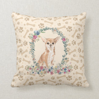 Chihuahua Dog Paw Print & Floral Cute Kussen