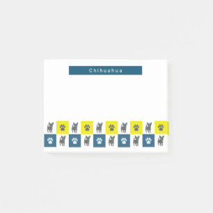 Chihuahua Dog & Paw Yellow & Blue Grid Silhouette Post-it® Notes