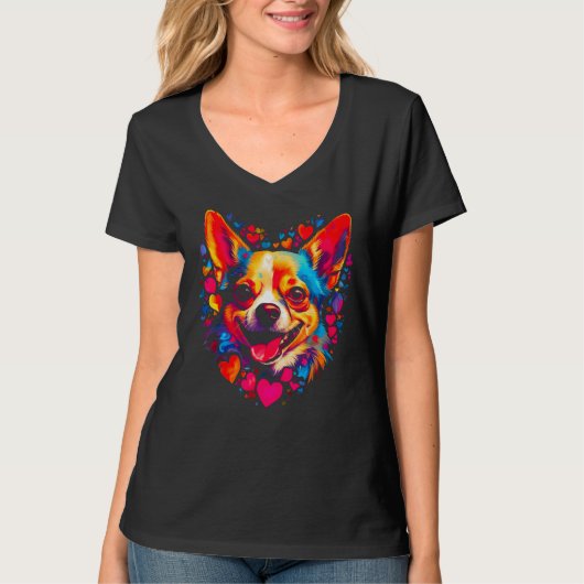 Chihuahua Dog Pink Red Heart T-shirt (Voorkant)
