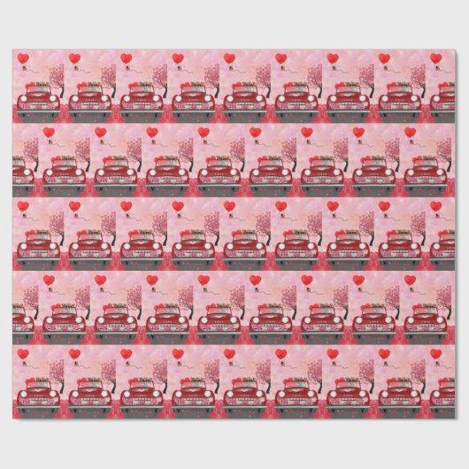 Chihuahua Dog-rijtuig met hart Valentijnse Cadeaupapier (Vlak)