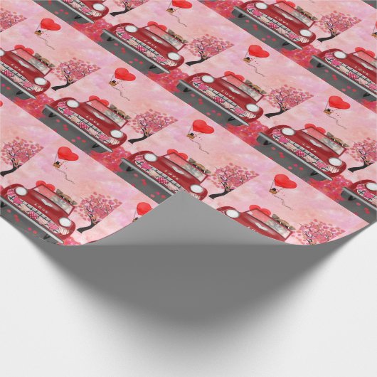 Chihuahua Dog-rijtuig met hart Valentijnse Cadeaupapier (Hoek)