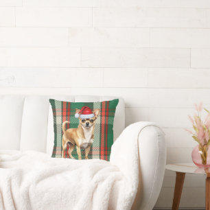 Chihuahua Dog Santa Plaid Kerstvakantie Kussen