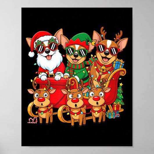 Chihuahua Dog Santa Reindeer Elf Christmas Womens  Poster (Voorkant)