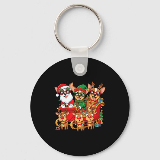 Chihuahua Dog Santa Reindeer Elf Christmas Womens Sleutelhanger (Voorkant)
