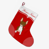 Chihuahua Dog Schattige Cartoon Bruin Wit Naam Grote Kerstsok (Voorkant (Hangend))