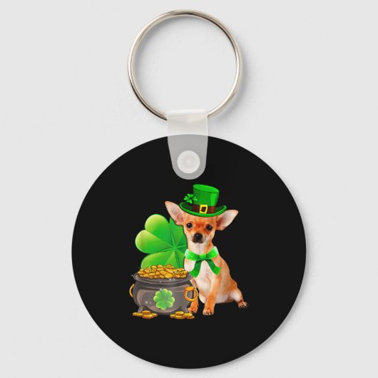 Chihuahua Dog Shamrock St Patricks Day Dog Irish G Sleutelhanger (Voorkant)