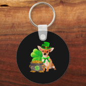 Chihuahua Dog Shamrock St Patricks Day Dog Irish G Sleutelhanger (Voorkant)