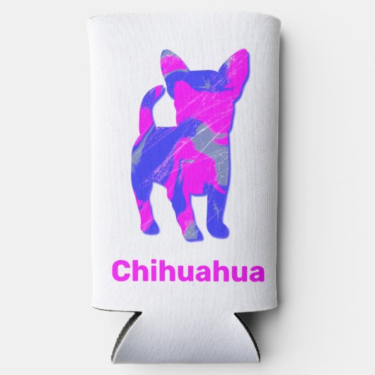 Chihuahua Dog Silhouette Hot Pink & Blue Seltzer Blikjeskoeler (Voorkant)