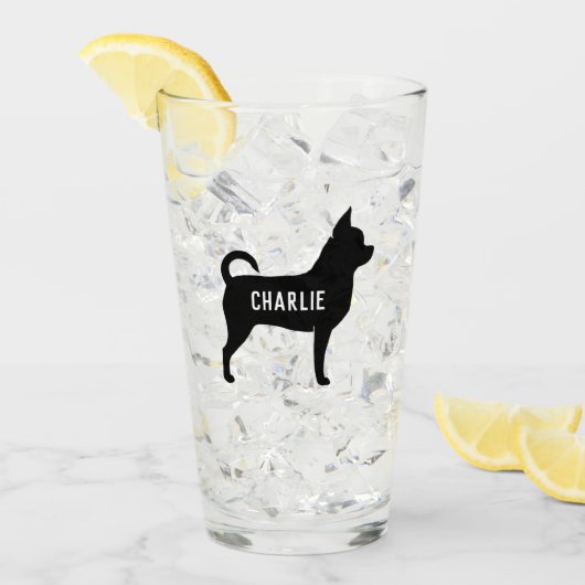 Chihuahua Dog Silhouette Persoonlijk Drink Glas (Voorkant ijs)