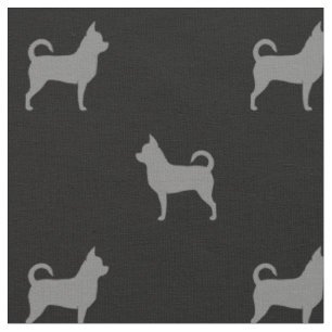 Chihuahua Dog Silhouettes Grey and Black Patterned Stof