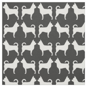 Chihuahua Dog Silhouettes Grey and White Patterate Stof