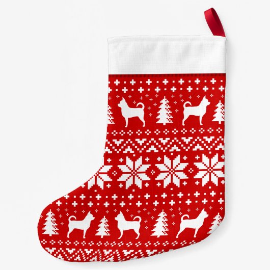 Chihuahua Dog Silhouettes Pattern Festive Holiday Kleine Kerstsok (Achterkant)