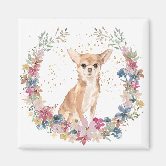 Chihuahua Dog Spring Flowers Wreath Magneet (Voorkant)