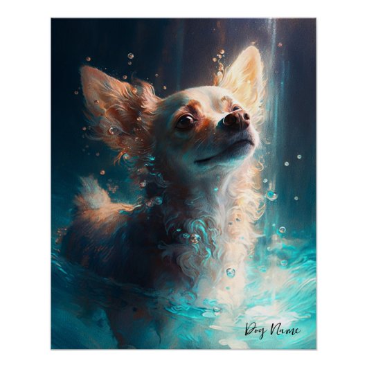 Chihuahua dog swimming in water 005 perfect poster (Voorkant)