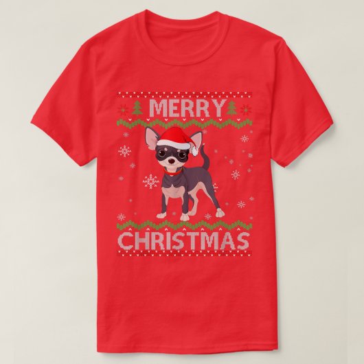 Chihuahua Dog Ugly KerstSweater Funny Xmas T-shirt (Design voorkant)