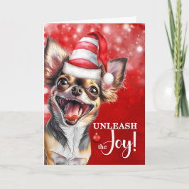 Chihuahua Dog Unleash the Joy Christmas Feestdagen Kaart