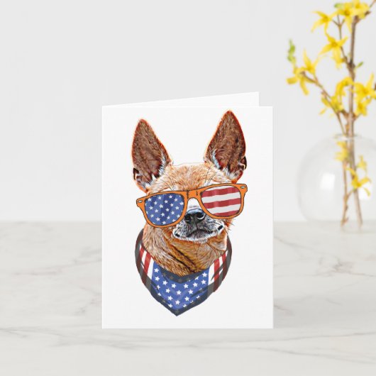 Chihuahua Dog USA American Independence 4 juli Kaart (Gele Bloem)