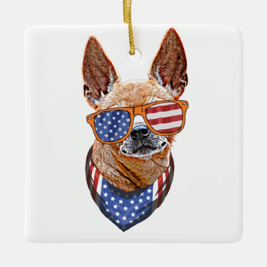 Chihuahua Dog USA American Independence 4 juli Keramisch Ornament (Voorkant)