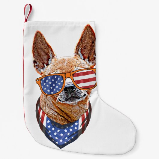Chihuahua Dog USA American Independence 4 juli Kleine Kerstsok (Voorkant)
