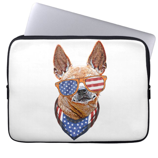 Chihuahua Dog USA American Independence 4 juli Laptop Sleeve (Voorkant)