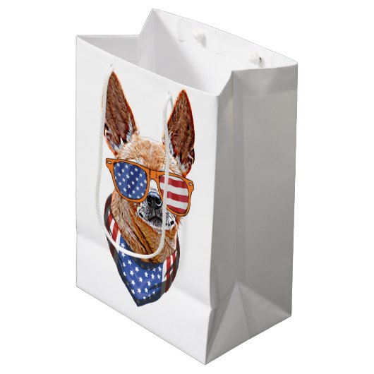 Chihuahua Dog USA American Independence 4 juli Medium Cadeauzakje (Voorkant Gekanteld)