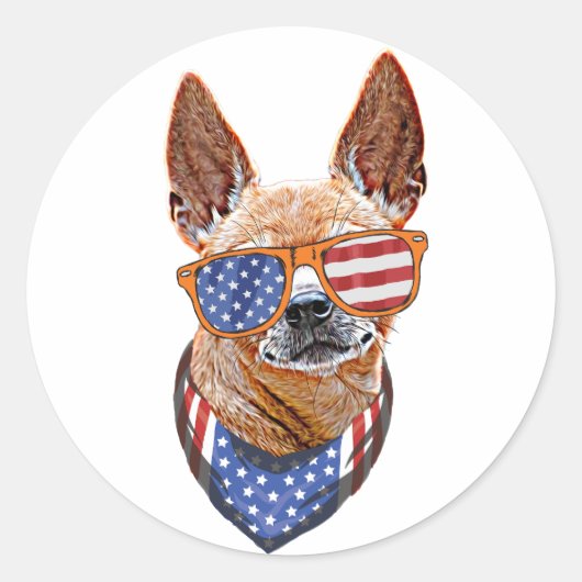 Chihuahua Dog USA American Independence 4 juli Ronde Sticker (Voorkant)